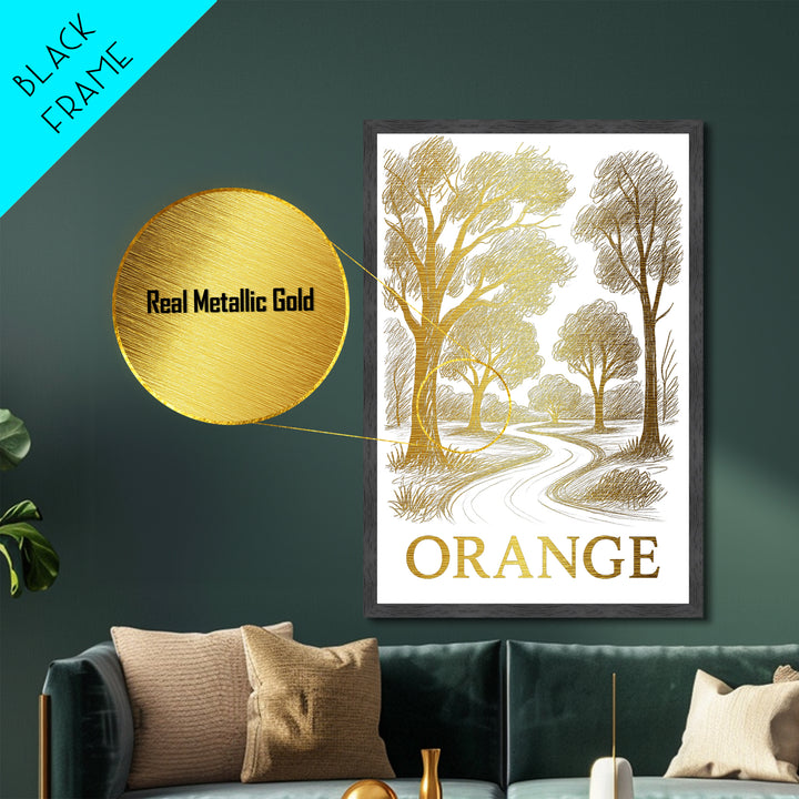 Orange California art, Metallic Gold Art, Housewarming Gift, Metal Art, Wood Framed Art, Newlywed Travel Gift, Honeymoon Gift