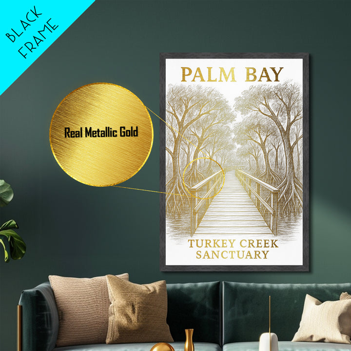 Palm Bay Florida travel, Metallic Gold Print, College Dorm Décor, Metal Art, Wood Framed Art, Graduation Travel Gift, Traveler Gift