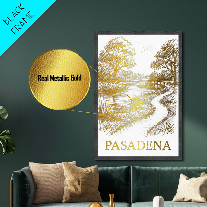 Pasadena Texas travel, Metallic Gold Print, Modern House Art, Metal Art, Wood Framed Art, Wanderlust Gift, Travel Art Prints