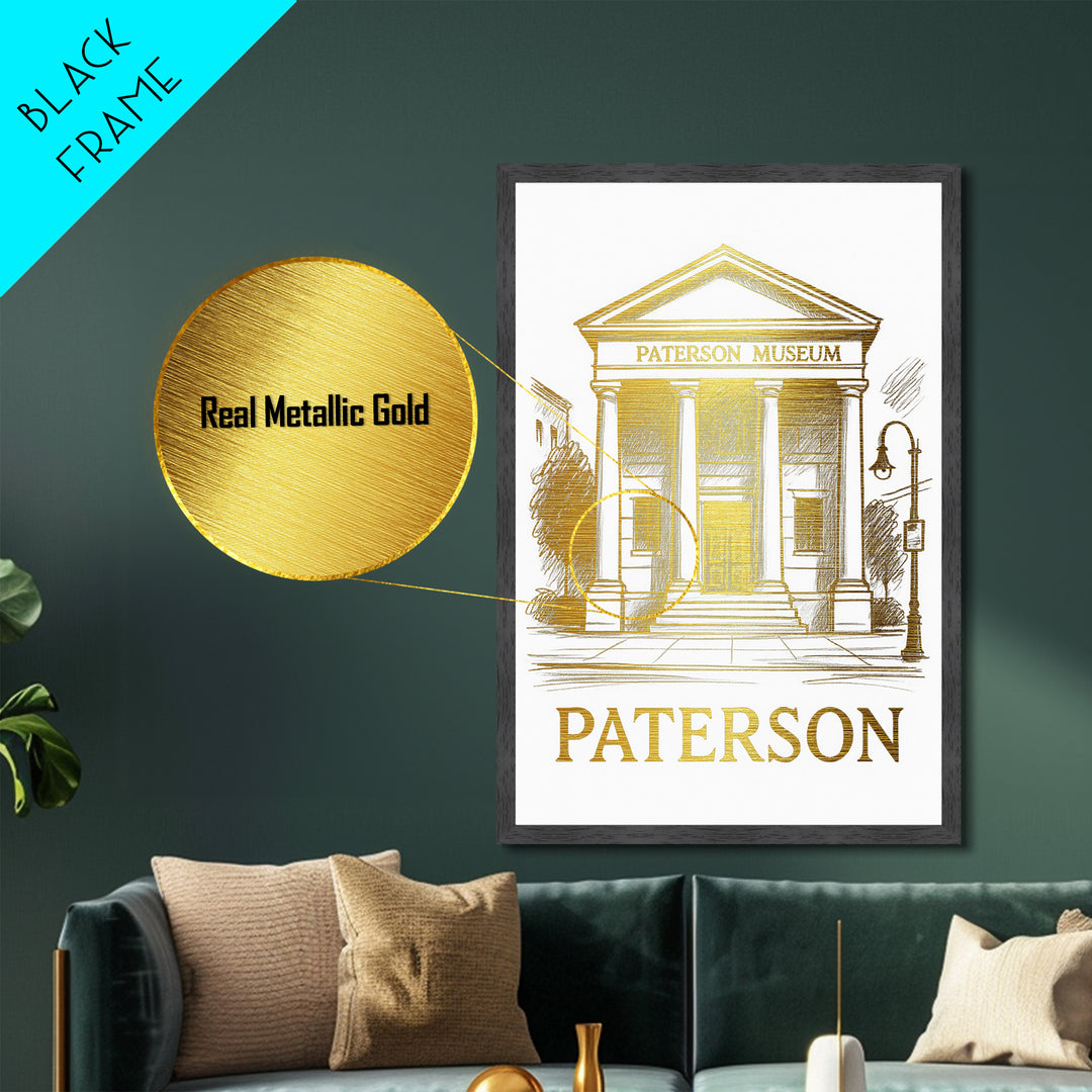 Paterson New Jersey art, Metallic Gold Art, Modern House Art, Metal Art, Wood Framed Art, Graduation Travel Gift, Travel Gift