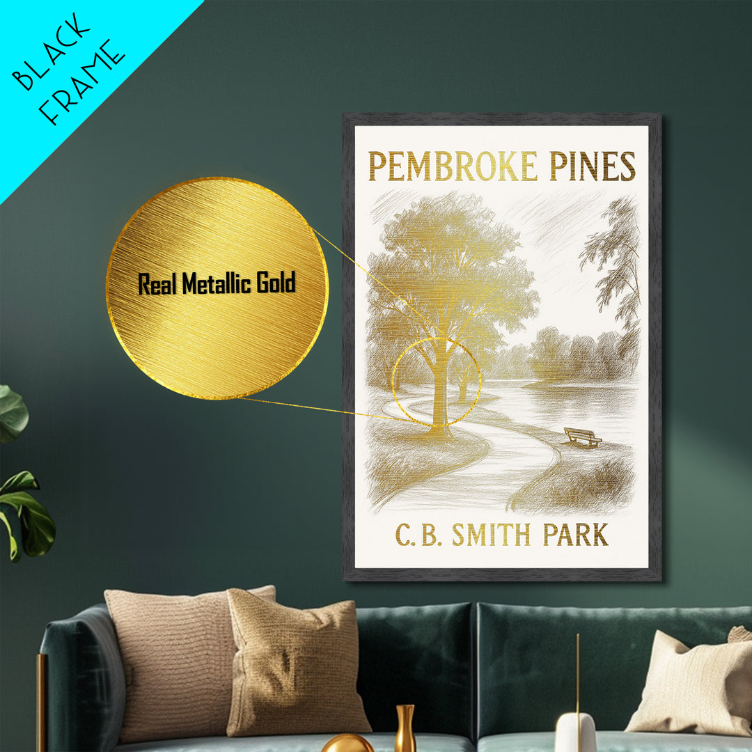 Pembroke Pines Florida travel, Metallic Gold Print, Modern Skyline Wall Print, Metal Art, Wood Framed Art, Adventure Lover Gift