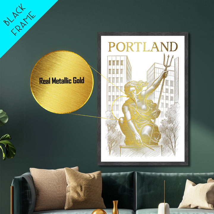 Portland Oregon travel, Metallic Gold Print, College Dorm Décor, Metal Art, Wood Framed Art, Graduation Travel Gift, Traveler Gift