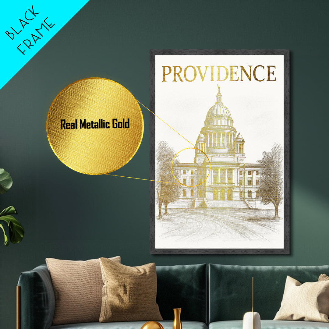 Providence Rhode Island travel, Metallic Gold Print, Closing Gift, Metal Art, Wood Framed Art, Anniversary Gift, Retirement Travel Gift