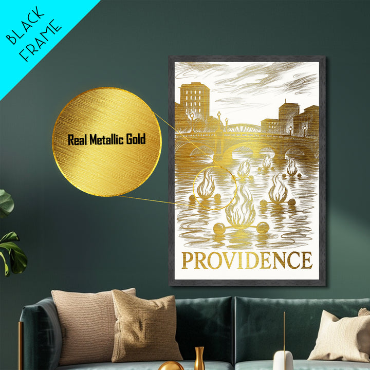 Providence Rhode Island art, Metallic Gold Art, Office Decor, Metal Art, Wood Framed Art, Graduation Travel Gift, Destination Gift