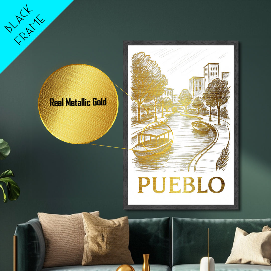 Pueblo Colorado art, Metallic Gold Art, Modern House Art, Metal Art, Wood Framed Art, Graduation Travel Gift, Travel Gift
