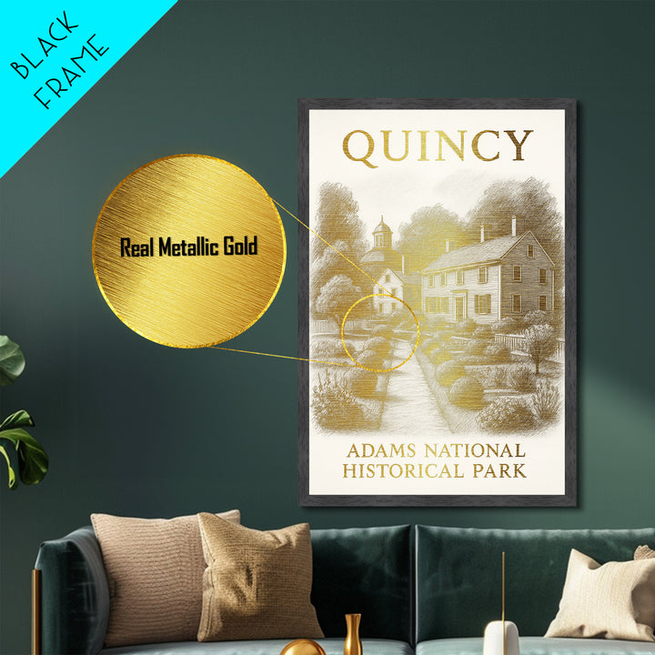 Quincy Massachusetts travel, Metallic Gold Print, College Dorm Décor, Metal Art, Wood Framed Art, Graduation Travel Gift, Traveler Gift