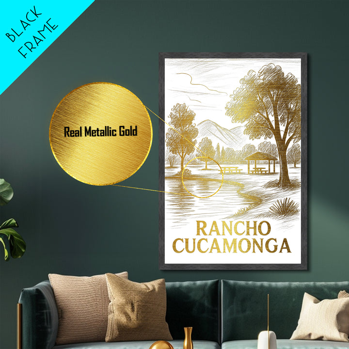 Rancho Cucamonga California art, Metallic Gold Art, Office Decor, Metal Art, Wood Framed Art, Graduation Travel Gift, Destination Gift