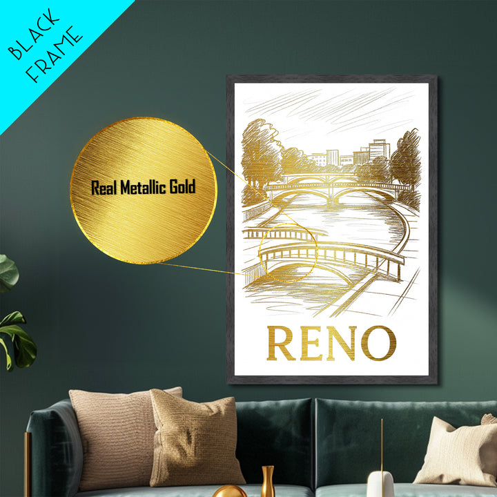 Reno Nevada art, Metallic Gold Art, Travel Art Prints, Metal Art, Wood Framed Art, Adventure Lover Gift, Traveler Gift