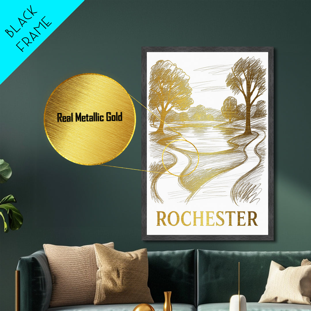 Rochester Minnesota travel, Metallic Gold Print, Closing Gift, Metal Art, Wood Framed Art, Anniversary Travel Gift, Retirement Gift