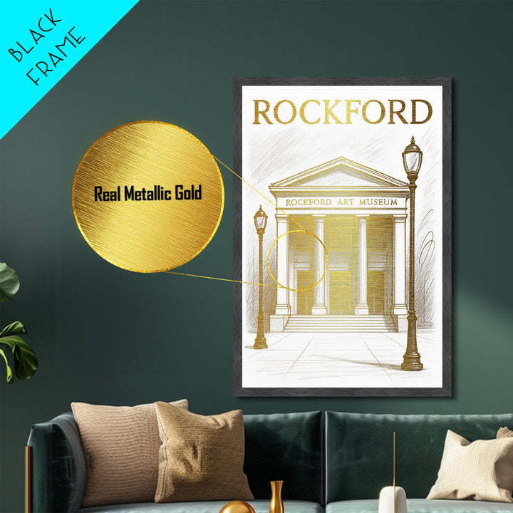 Rockford Illinois travel, Metallic Gold Print, Modern House Art, Metal Art, Wood Framed Art, Wanderlust Gift, Travel Art Prints