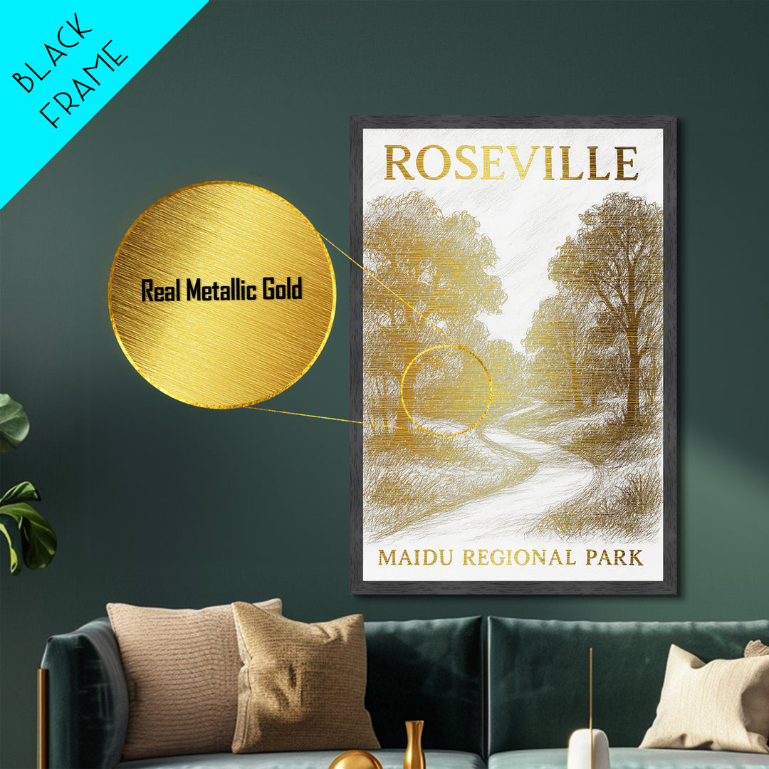 Roseville California travel, Metallic Gold Print, Modern House Art, Metal Art, Wood Framed Art, Traveler Gift, Destination Gift