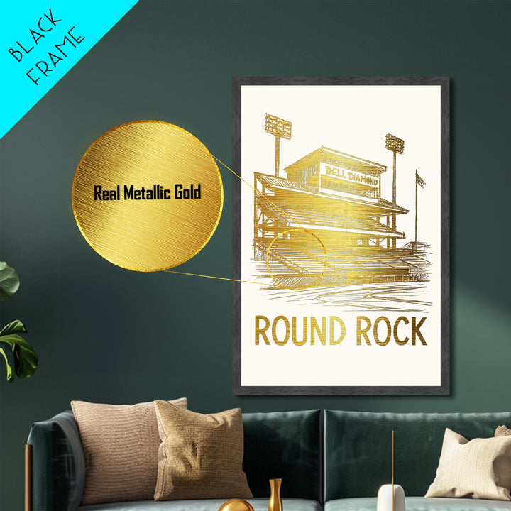 Round Rock Texas art, Metallic Gold Art, Best Friend Gifts, Metal Art, Wood Framed Art, Birthday Travel Gift, Destination Gift