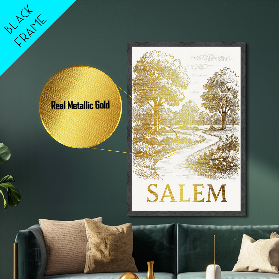 Salem Oregon art, Metallic Gold Art, Travel Art Prints, Metal Art, Wood Framed Art, Adventure Lover Gift, Traveler Gift