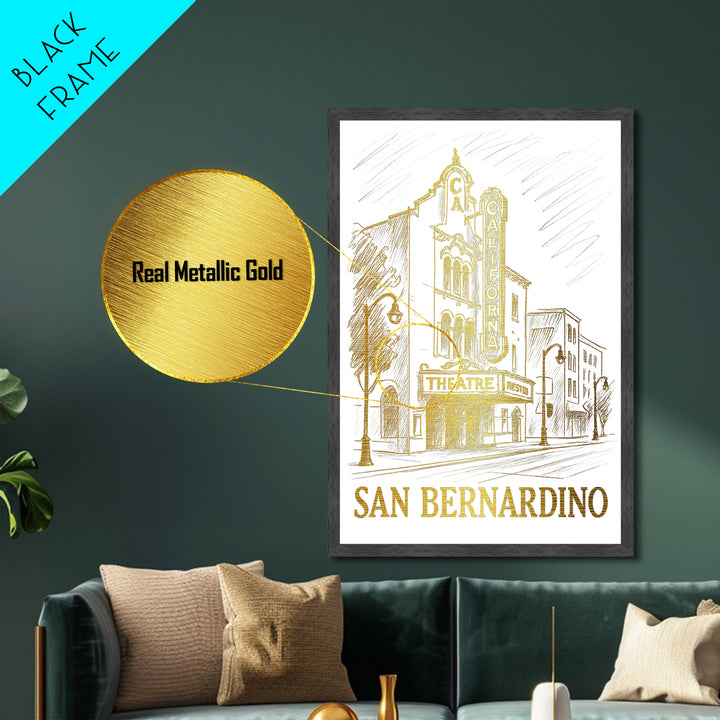 San Bernardino California art, Metallic Gold Art, Office Decor, Metal Art, Wood Framed Art, Graduation Travel Gift, Destination Gift