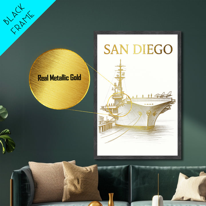 San Diego California art, Metallic Gold Art, Travel Art Prints, Metal Art, Wood Framed Art, Adventure Lover Gift, Traveler Gift