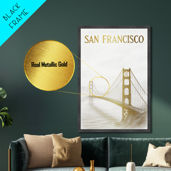 San Francisco California art, Metallic Gold Art, Best Friend Gifts, Metal Art, Wood Framed Art, Birthday Travel Gift, Destination Gift