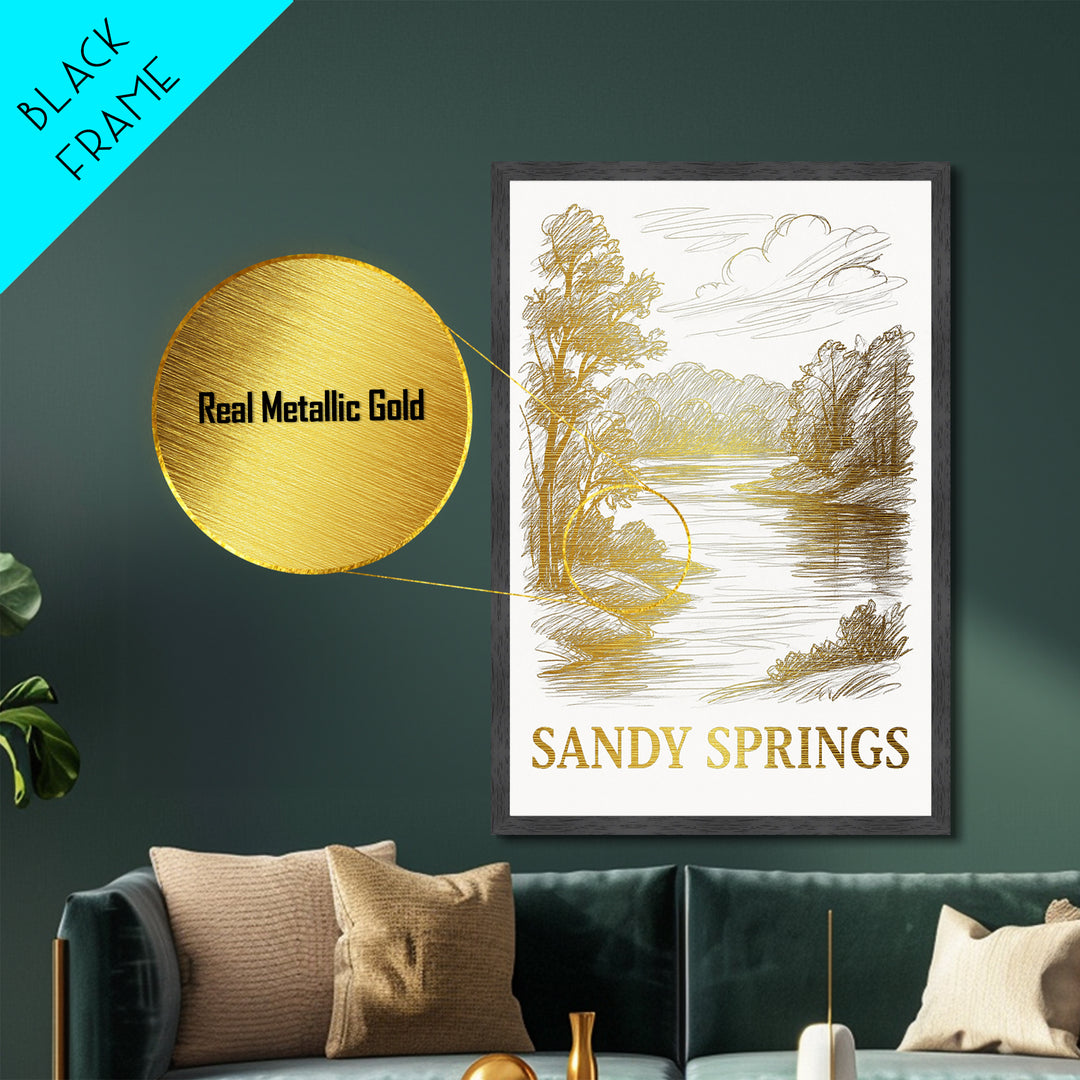 Sandy Springs Georgia art, Metallic Gold Art, Modern House Art, Metal Art, Wood Framed Art, Graduation Travel Gift, Travel Gift