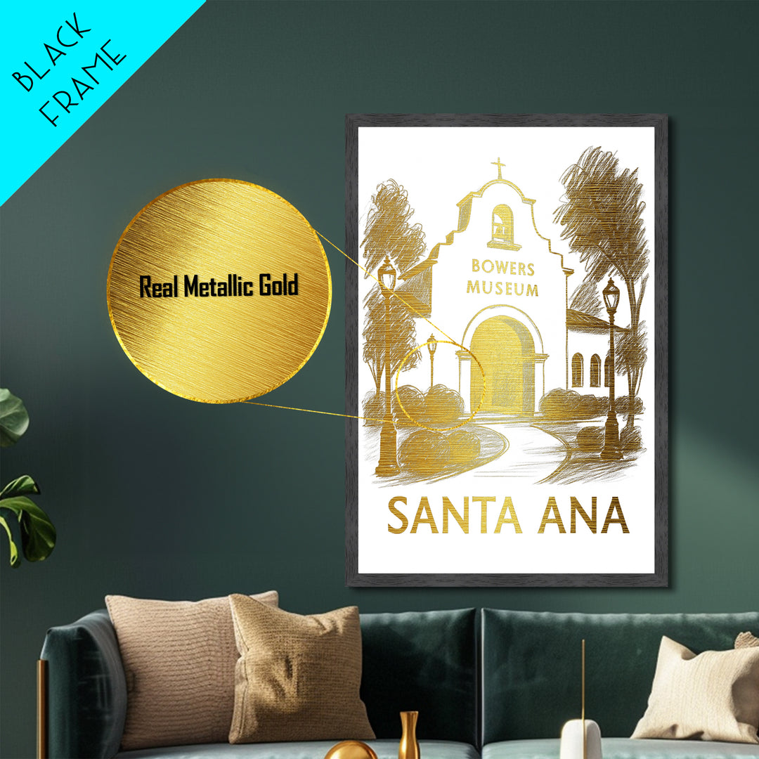 Santa Ana California art, Metallic Gold Art, Modern House Art, Metal Art, Wood Framed Art, Graduation Travel Gift, Travel Gift