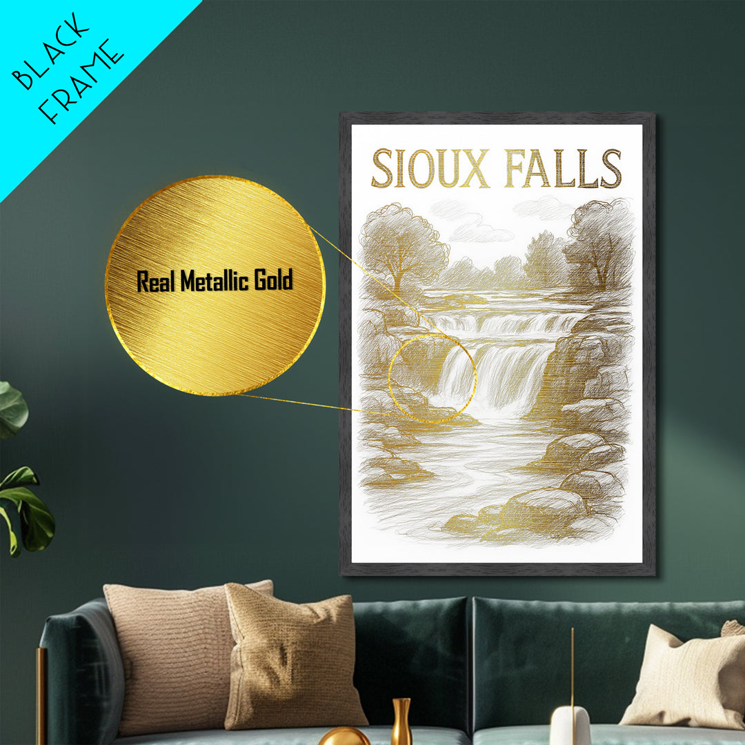 Sioux Falls South Dakota travel, Metallic Gold Print, College Dorm Décor, Metal Art, Wood Framed Art, Graduation Travel Gift, Traveler Gift
