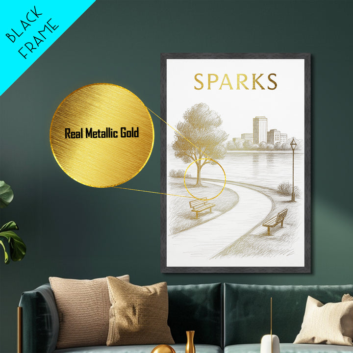 Sparks Nevada travel, Metallic Gold Print, Modern House Art, Metal Art, Wood Framed Art, Wanderlust Gift, Travel Art Prints
