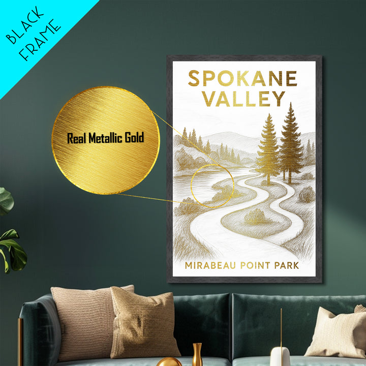 Spokane Valley Washington travel, Metallic Gold Print, College Dorm Décor, Metal Art, Wood Framed Art, Graduation Travel Gift