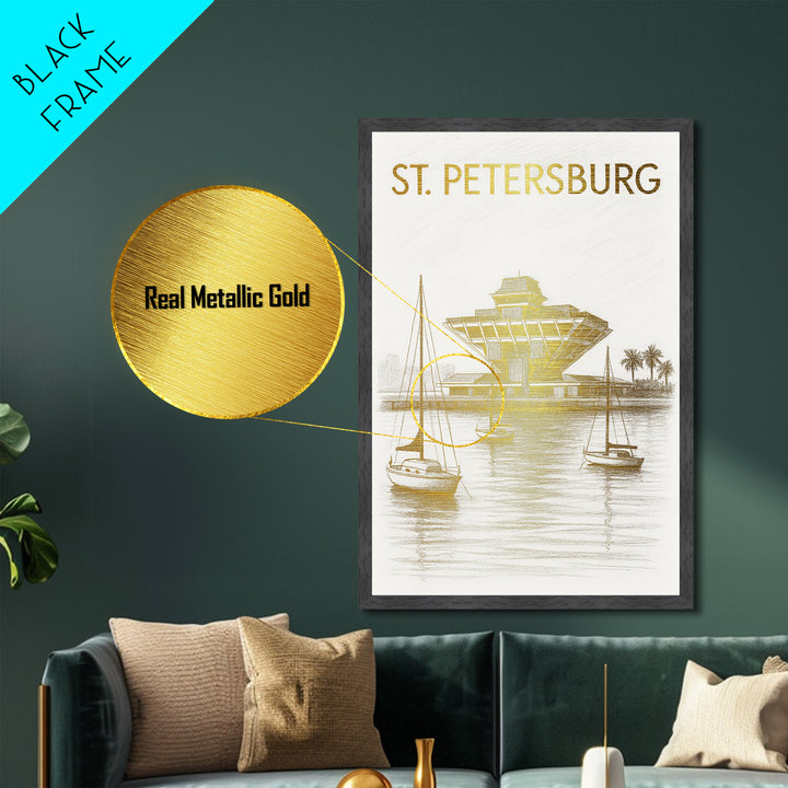 St. Petersburg Florida travel, Metallic Gold Print, Modern House Art, Metal Art, Wood Framed Art, Graduation Travel Gift, Destination Gift