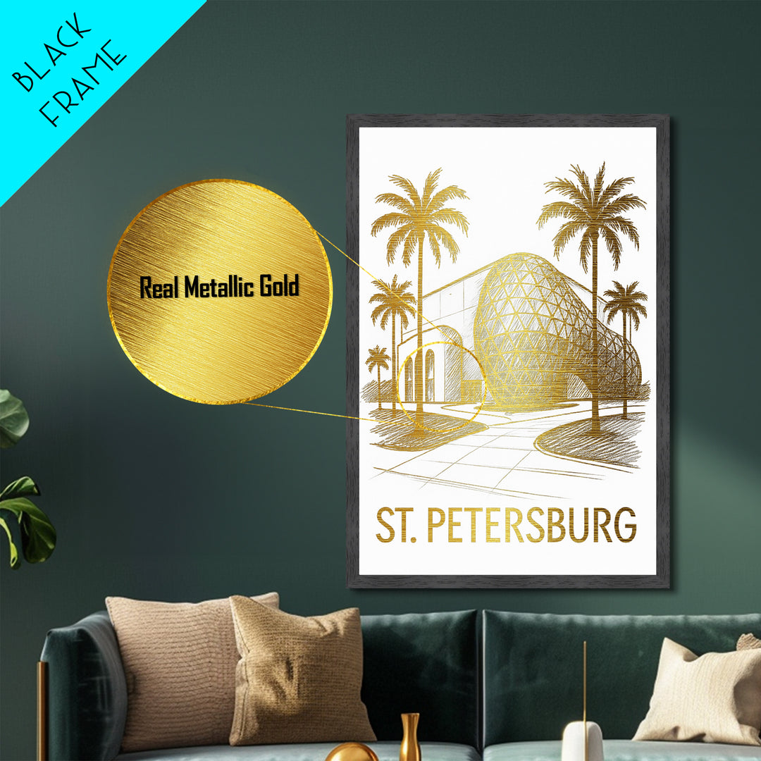 St. Petersburg Florida art, Metallic Gold Art, Modern House Art, Metal Art, Wood Framed Art, Graduation Travel Gift, Travel Gift