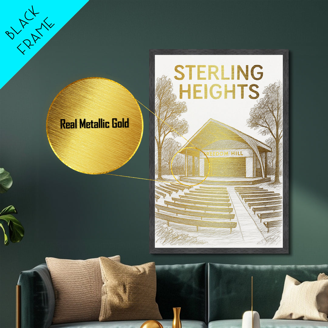 Sterling Heights Michigan travel, Metallic Gold Print, College Dorm Décor, Metal Art, Wood Framed Art, Graduation Travel Gift, Traveler Gift