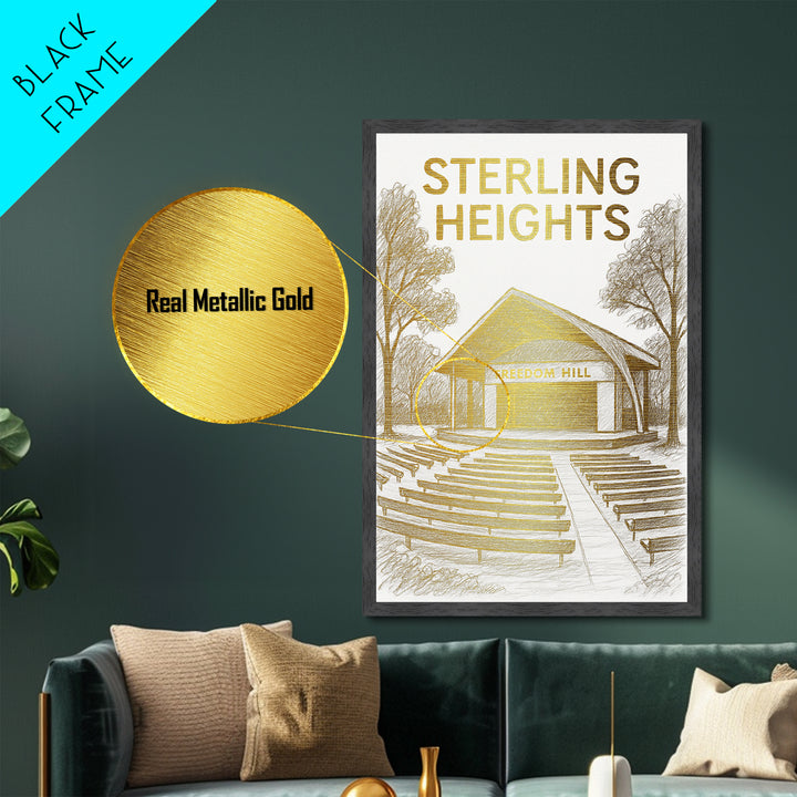 Sterling Heights Michigan travel, Metallic Gold Print, College Dorm Décor, Metal Art, Wood Framed Art, Graduation Travel Gift, Traveler Gift