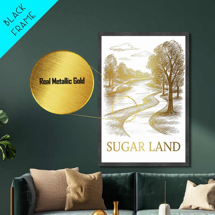 Sugar Land Texas art, Metallic Gold Art, Best Friend Gifts, Metal Art, Wood Framed Art, Birthday Travel Gift, Destination Gift