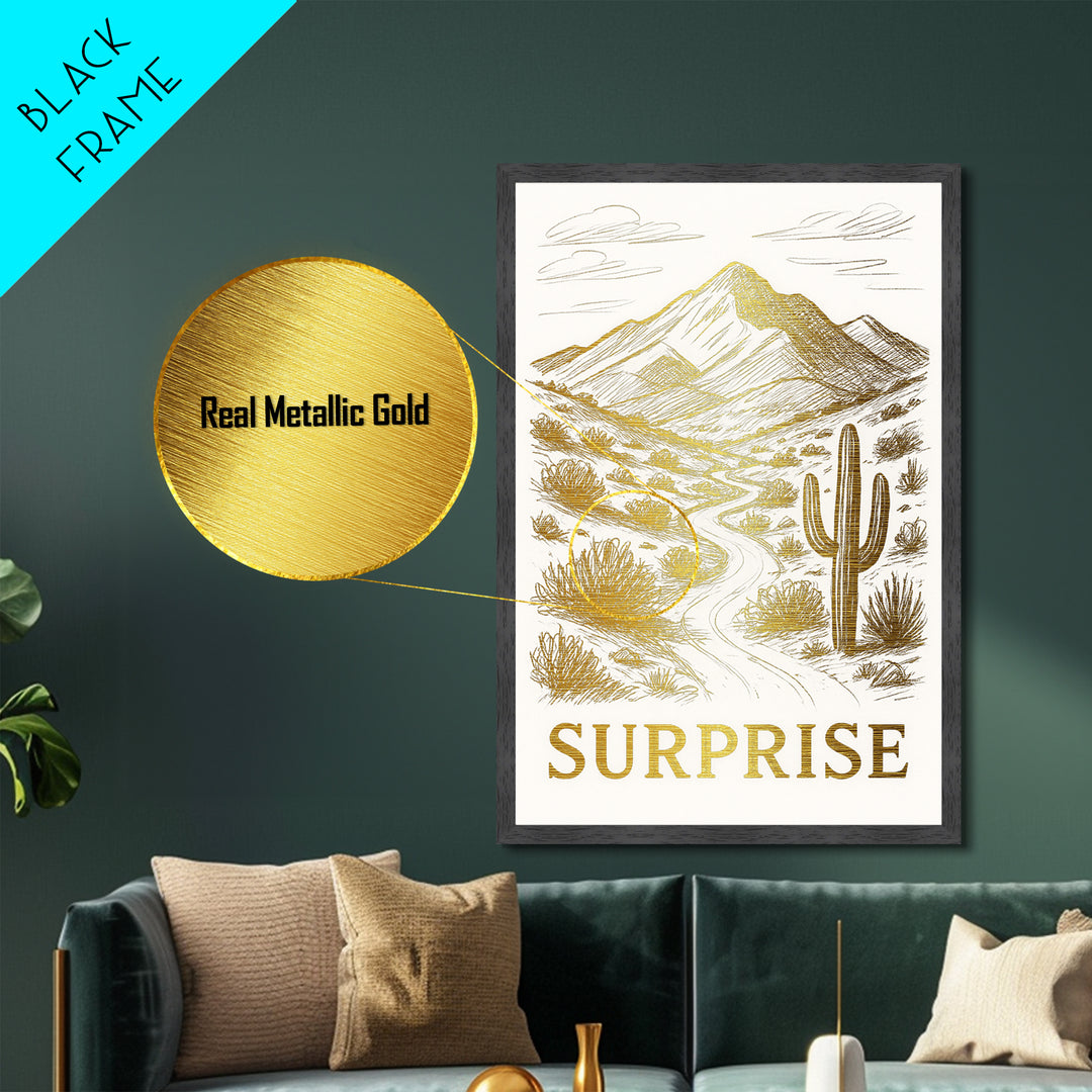 Surprise Arizona art, Metallic Gold Art, Office Decor, Metal Art, Wood Framed Art, Graduation Travel Gift, Destination Gift