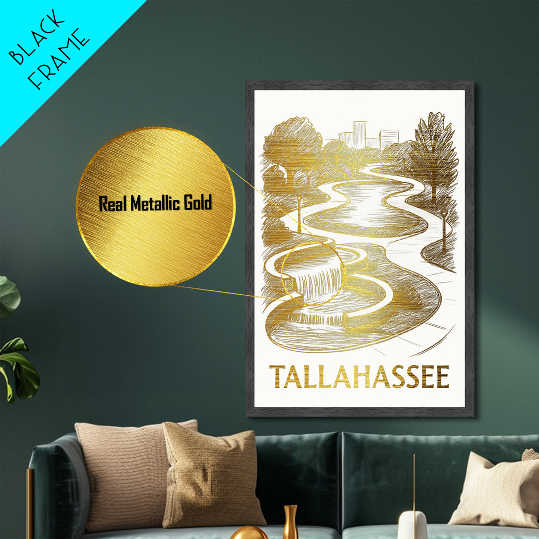 Tallahassee Florida art, Metallic Gold Art, Best Friend Gifts, Metal Art, Wood Framed Art, Birthday Travel Gift, Destination Gift