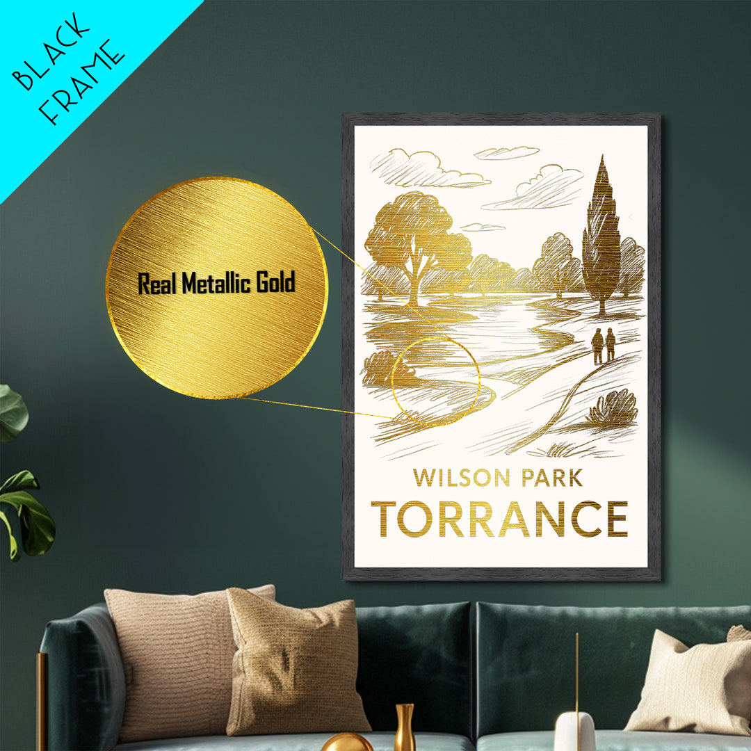 Torrance California travel, Metallic Gold Print, Modern House Art, Metal Art, Wood Framed Art, Wanderlust Gift, Travel Art Prints