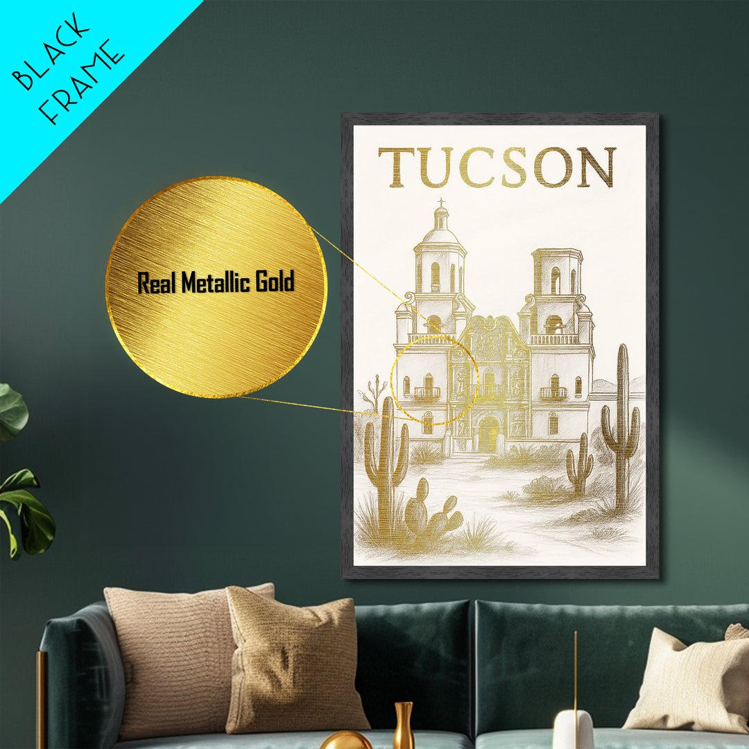 Tucson Arizona travel, Metallic Gold Print, Modern House Art, Metal Art, Wood Framed Art, Graduation Travel Gift, Destination Gift