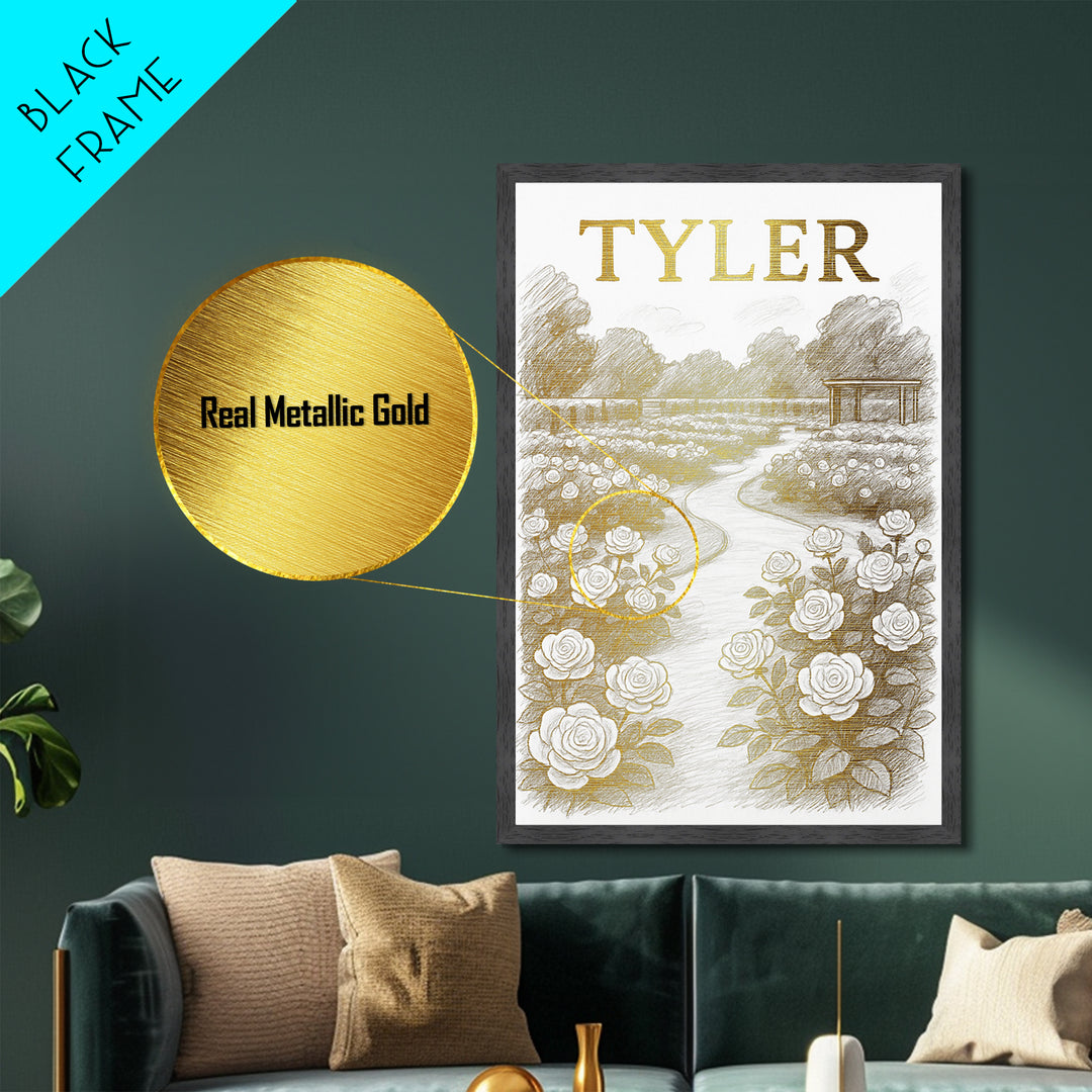 Tyler Texas travel, Metallic Gold Print, Closing Gift, Metal Art, Wood Framed Art, Anniversary Travel Gift, Retirement Gift