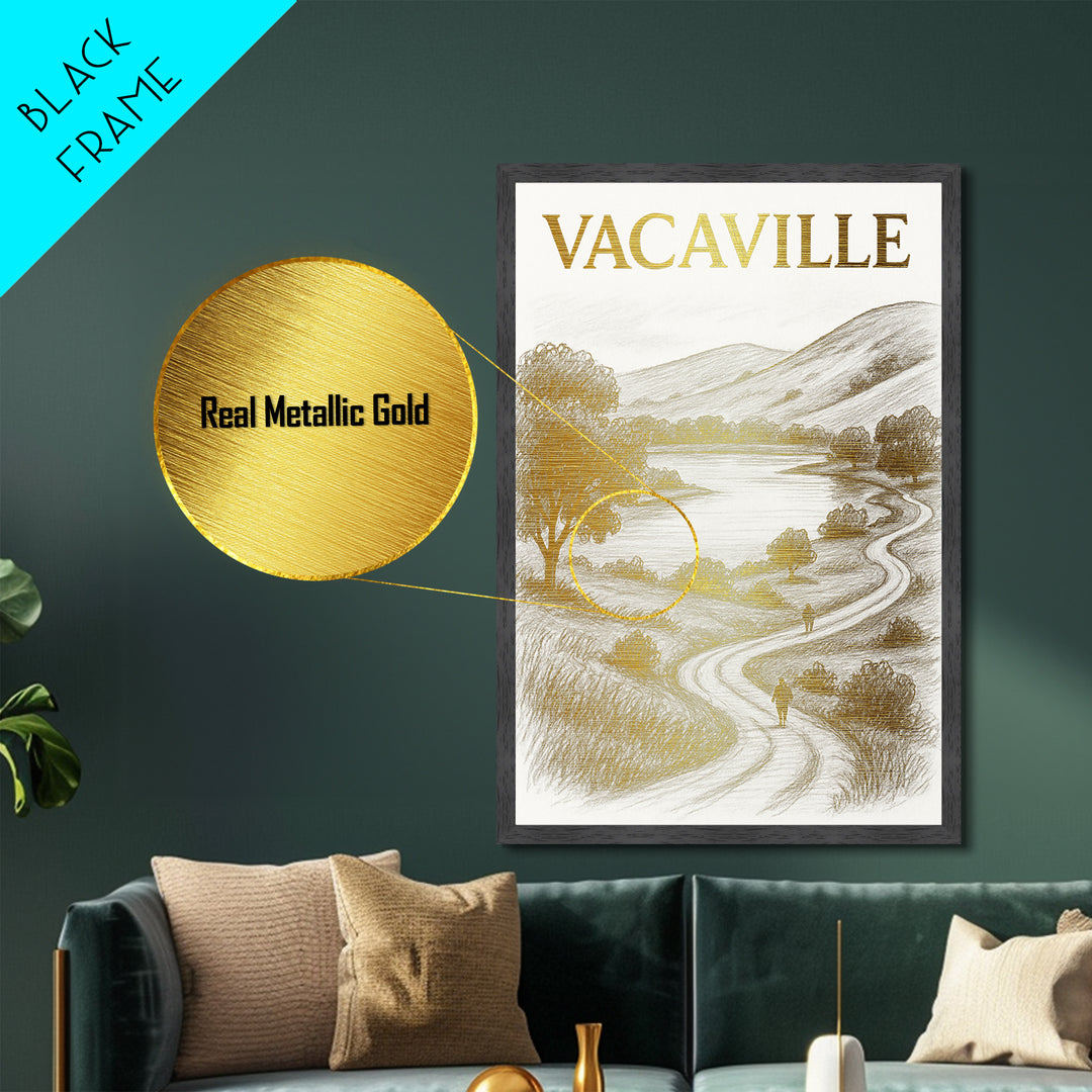Vacaville California travel, Metallic Gold Print, Modern House Art, Metal Art, Wood Framed Art, Wanderlust Gift, Travel Art Prints