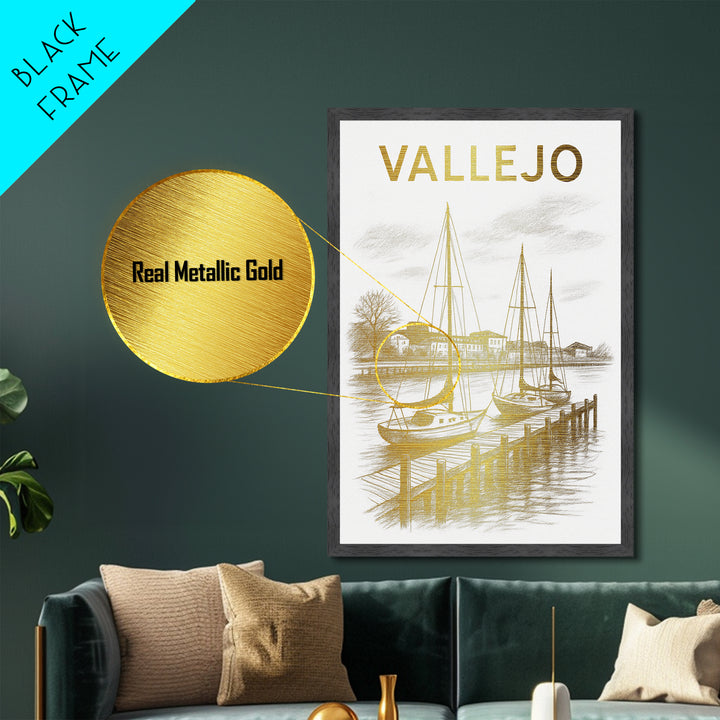 Vallejo California travel, Metallic Gold Print, Wood Framed Art, Metal Art, Minimalist Wall Art, Metallic Gold Print