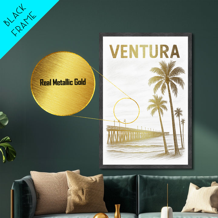 Ventura California travel, Metallic Gold Print, Wood Framed Art, Metal Art, Modern Wall Art, Metallic Gold Print, Modern Art
