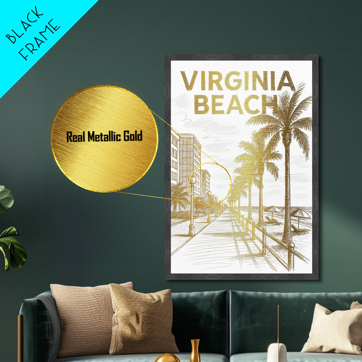 Virginia Beach Virginia travel, Metallic Gold Print, Wood Framed Art, Metal Art, Modern Wall Art, Metallic Gold Print