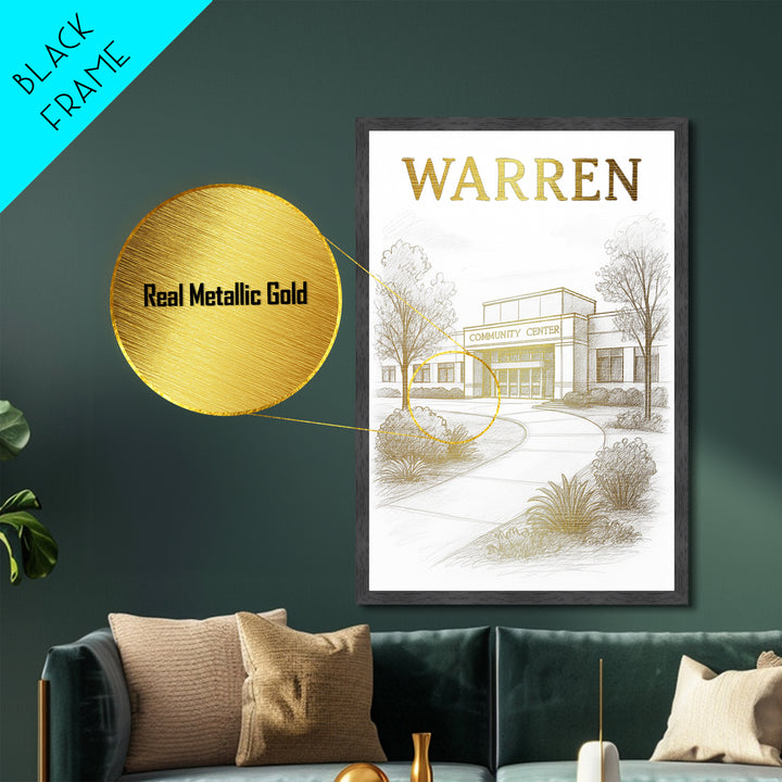 Warren Michigan travel, Metallic Gold Print, Wood Framed Art, Metal Art, Modern Wall Art, Metallic Gold Print, Modern Art