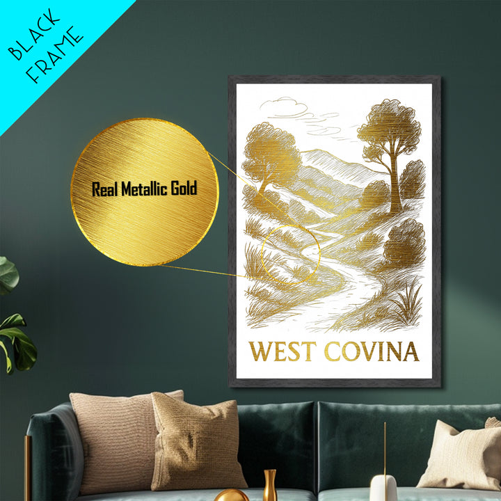 West Covina California art, Metallic Gold Art, Wood Framed Art, Metal Art, College Dorm Décor, Metallic Gold Art