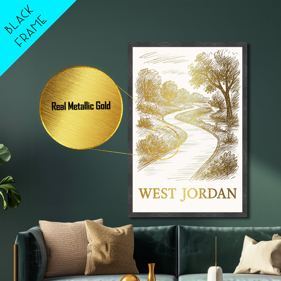West Jordan Utah art, Metallic Gold Art, Wood Framed Art, Metal Art, Modern Wall Art, Metallic Gold Art, Honeymoon Gift