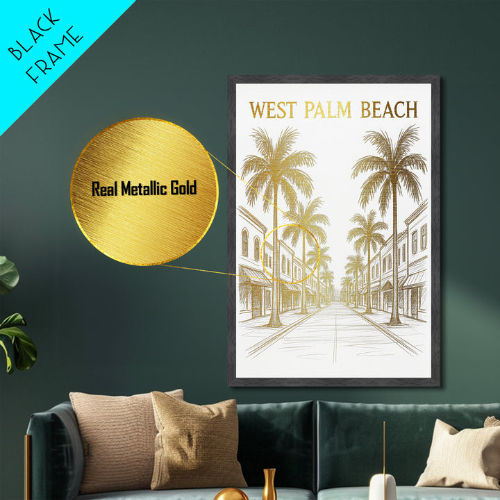 West Palm Beach Florida travel, Metallic Gold Print, Wood Framed Art, Metal Art, Office Decor, Metallic Gold Print, Modern Art