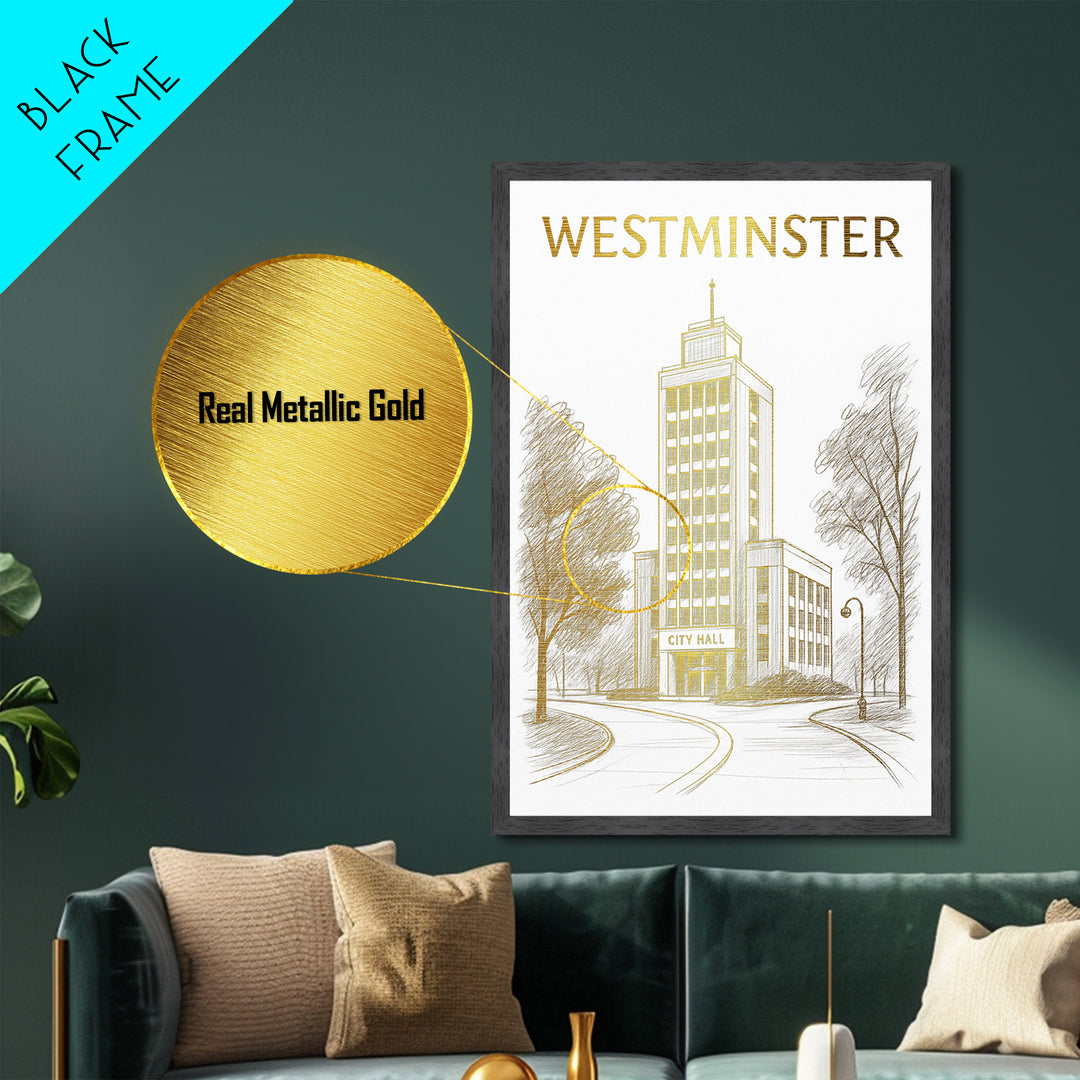 Westminster Colorado travel, Metallic Gold Print, Wood Framed Art, Metal Art, Housewarming Gift, Metallic Gold Print