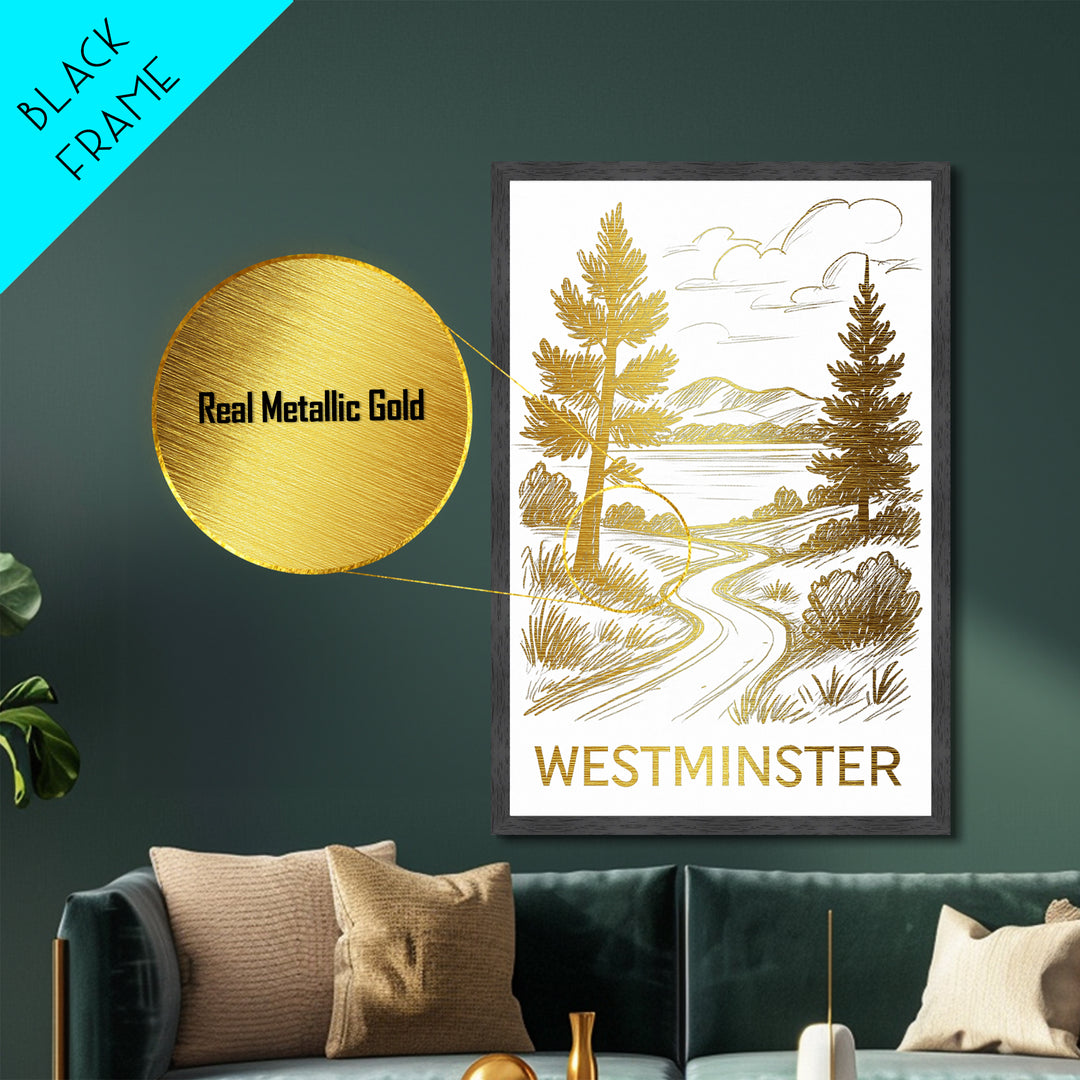 Westminster Colorado art, Metallic Gold Art, Wood Framed Art, Metal Art, Closing Gift, Metallic Gold Art, Living Room Wall Art