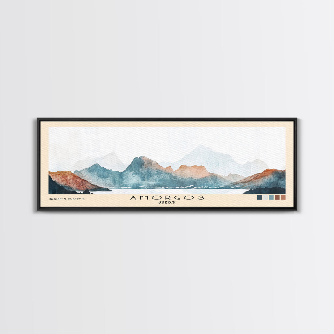 Amorgos, Greece Watercolor Print, Vacation Gift, Greece Wall Art, Beach Painting, Beach Decor, Large Wall Art, Wood Frame Art