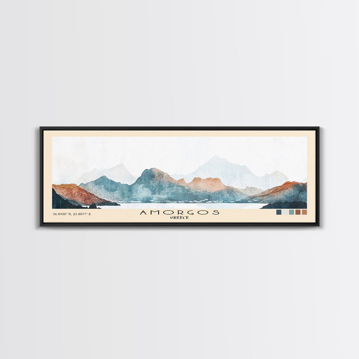 Amorgos, Greece Watercolor Print, Vacation Gift, Greece Wall Art, Beach Painting, Beach Decor, Large Wall Art, Wood Frame Art