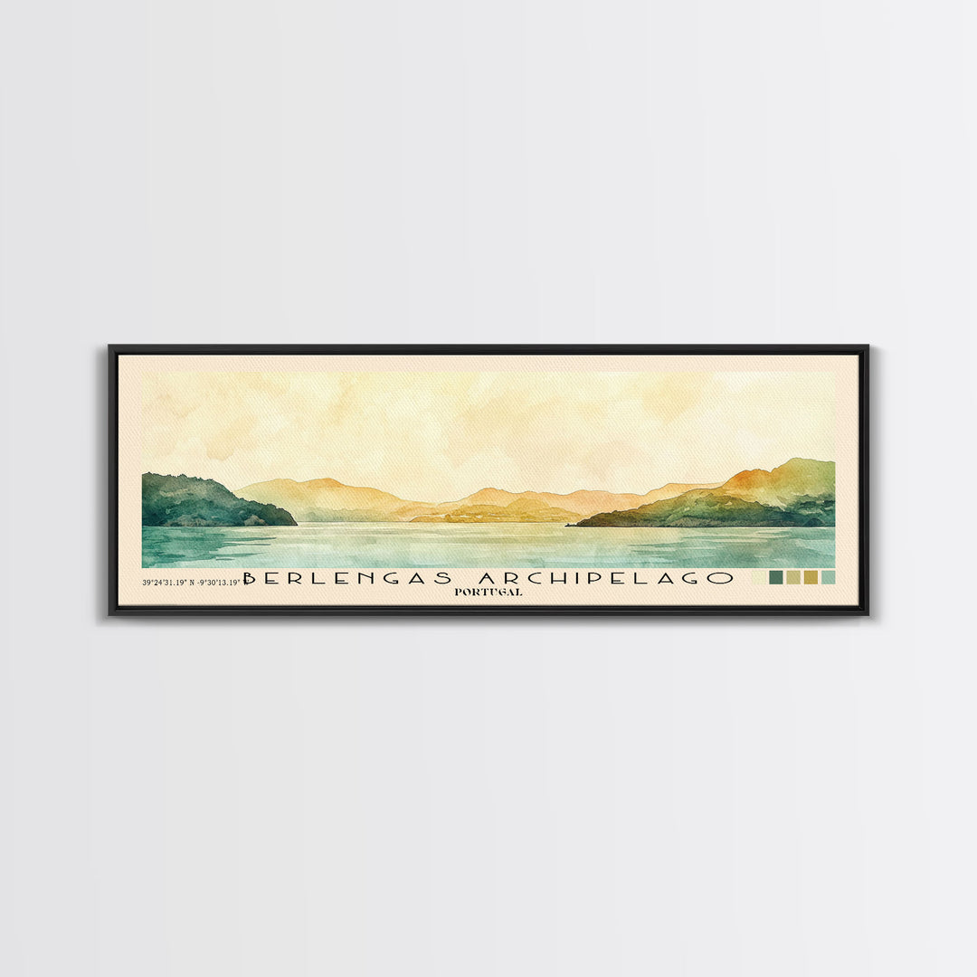 Berlengas Archipelago, Portugal Watercolor Print, Vacation Gift, Portugal Wall Art, Beach Painting, Beach Decor, Large Wall Art, Wood Frame Art