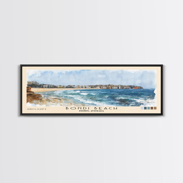 Bondi Beach, Sydney, Australia Watercolor Print, Vacation Gift, Sydney, Australia Wall Art, Beach Painting, Beach Decor, Large Wall Art, Wood Frame Art