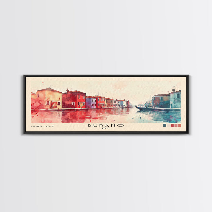 Burano, Italy Watercolor Print, Vacation Gift, Italy Wall Art, Beach Painting, Beach Decor, Large Wall Art, Wood Frame Art